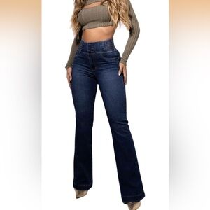Utcoco High Waisted Flare Blue Jeans Women XL 16-18 Stretchy New